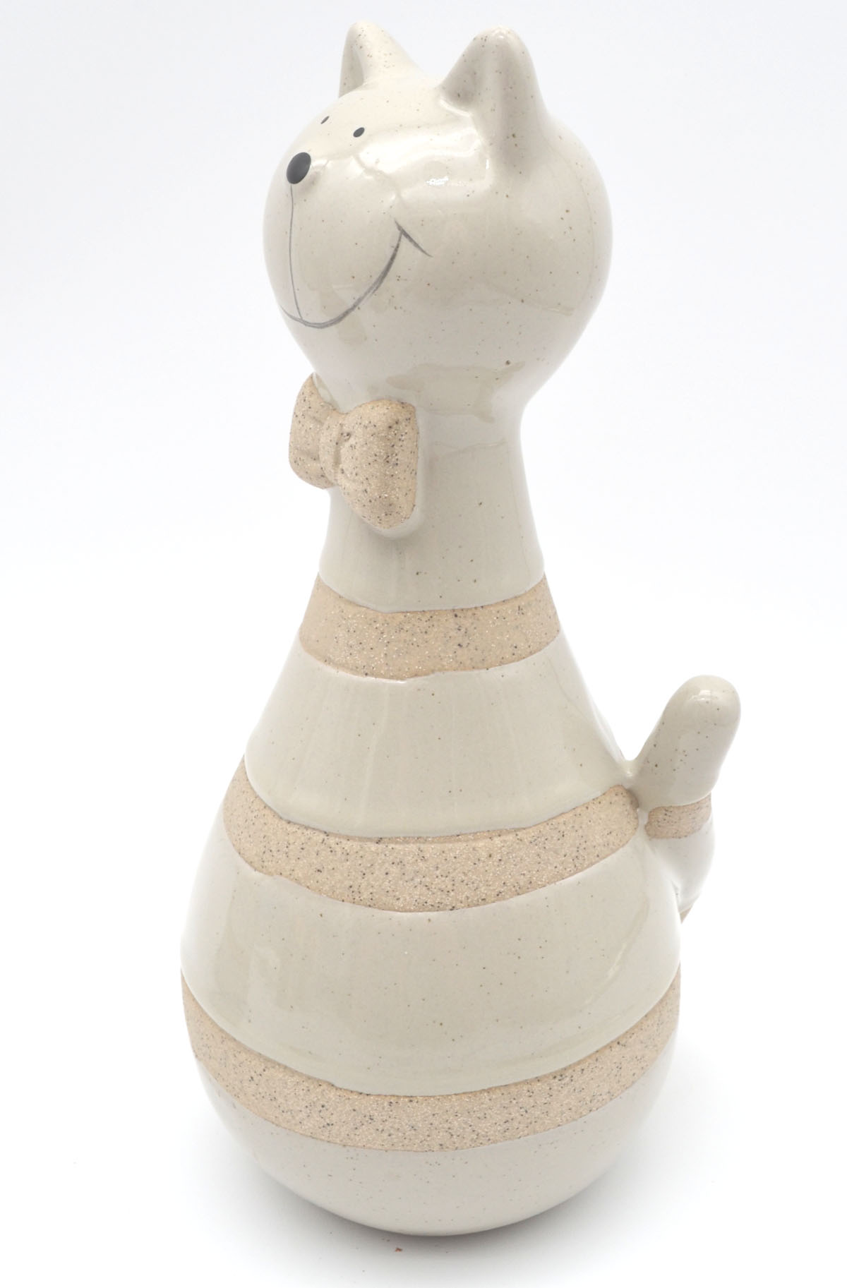 Deko-Katze aus Steinzeug 21 cm creme dunkel