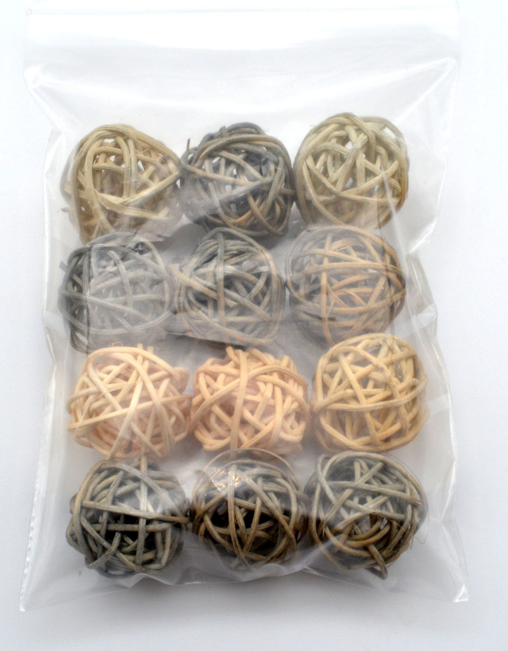 12er Set Rattan-Bälle natur hell und dunkel 3 cm