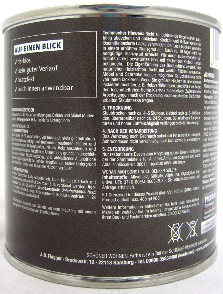 Protect Klarlack - Alkydharzlack, seidenmatt, farblos, 125 ml