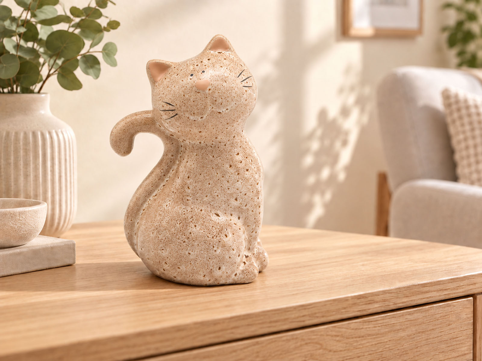 Deko-Katze aus Porzellan – 16 cm creme