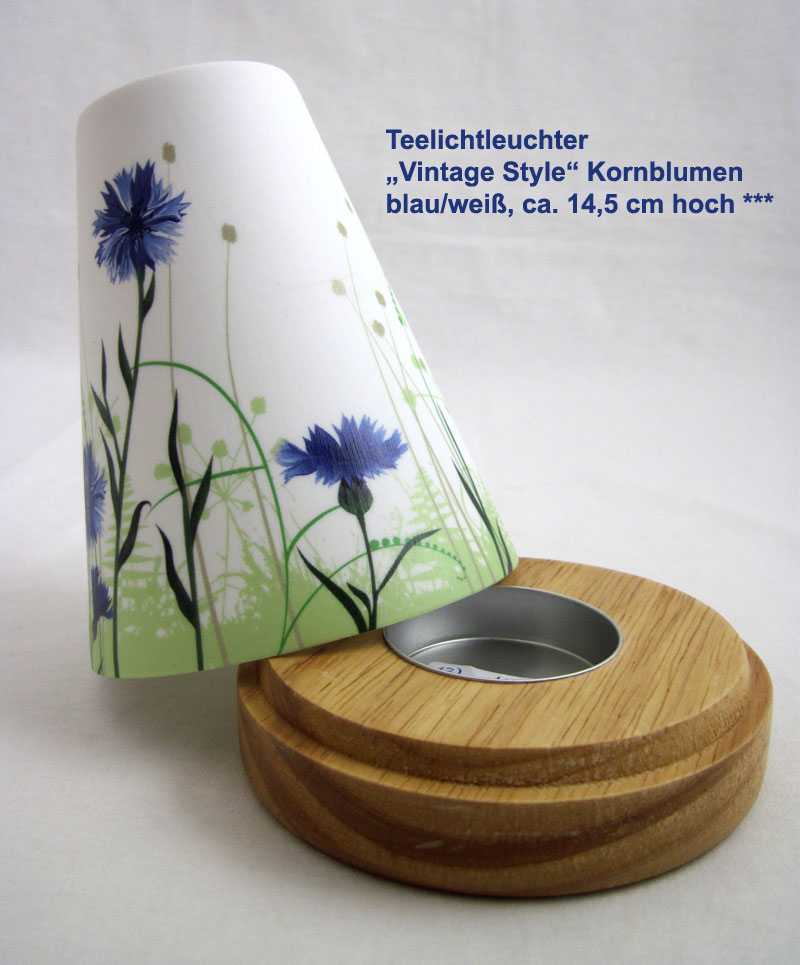 Teelichtleuchter Vintage Style Kornblumen Nr.31 blau/weiß ca. 14,5 cm hoch