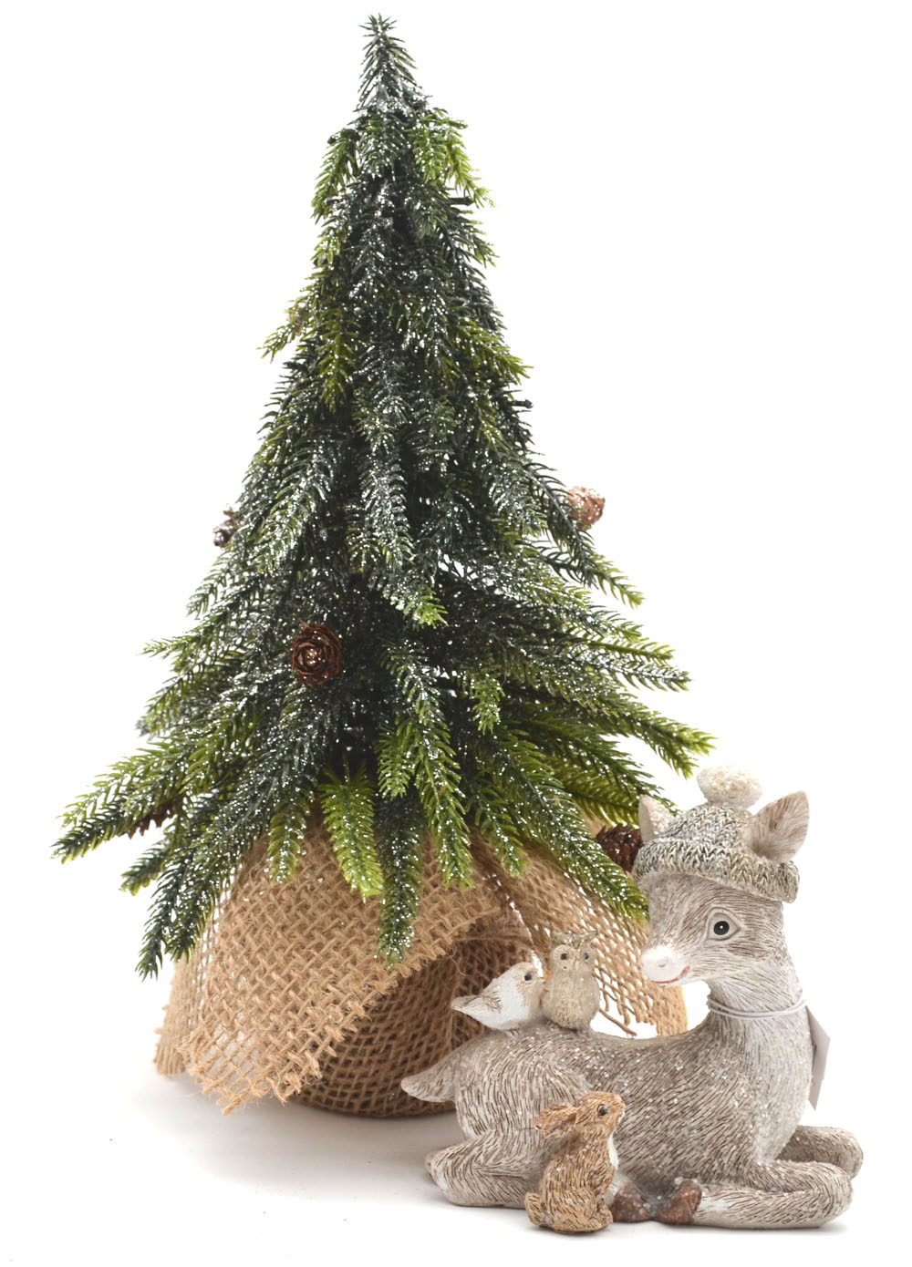 Reh mit Mütze liegend rechts schauend Winterzeit 9x10x4 cm (HxLxB) 