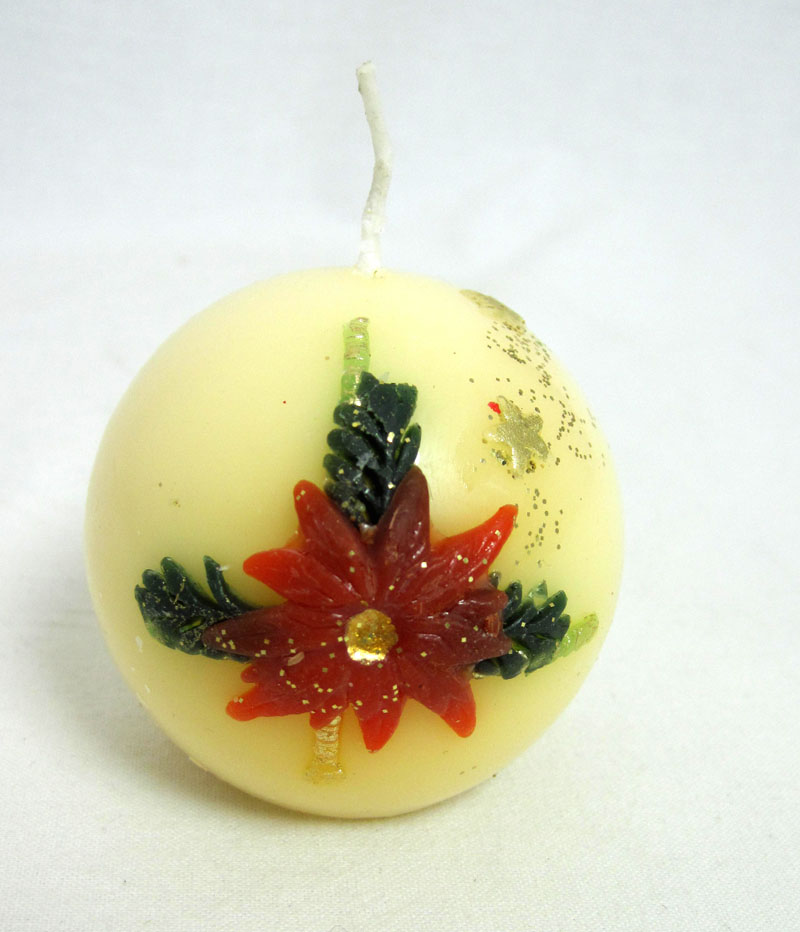 Kugelkerze "Weihnachtsstern" Creme-Bunt, Ø ca.8 cm II.Wahl
