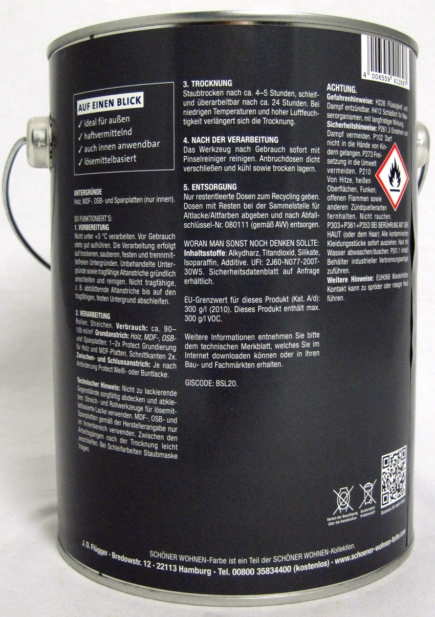 Protect - Grundierung für MDF-Platten und Holz weiß 2,5 l