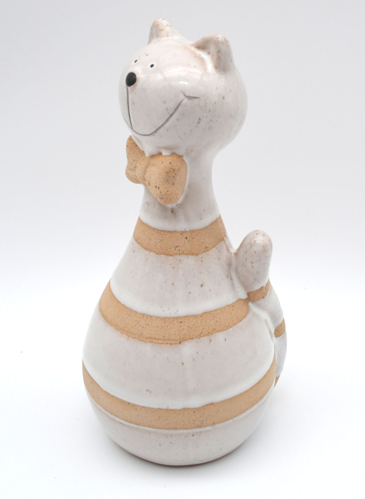 Deko-Katze aus Steinzeug 17 cm creme hell