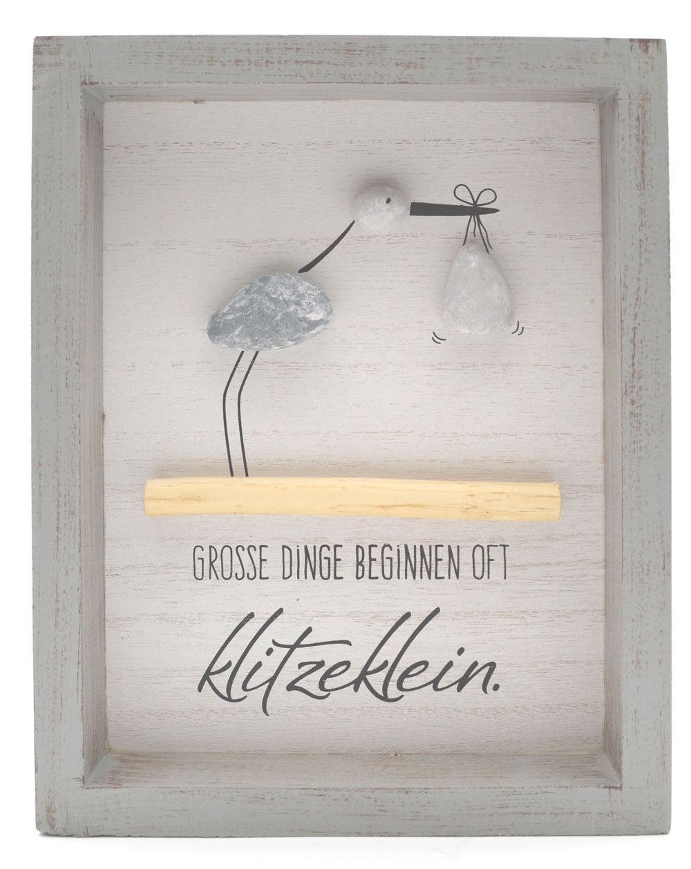 Steinbild rechteckig "Klitzeklein" Spruch MDF grau 25 x 19,5 x 3,5 cm