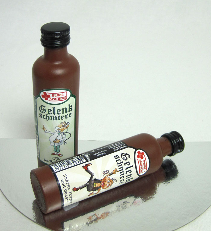 Mini-Glaston Kräuterlikör in Tonflasche "Gelenkschmiere" Fit im Ruhestand 0,04l