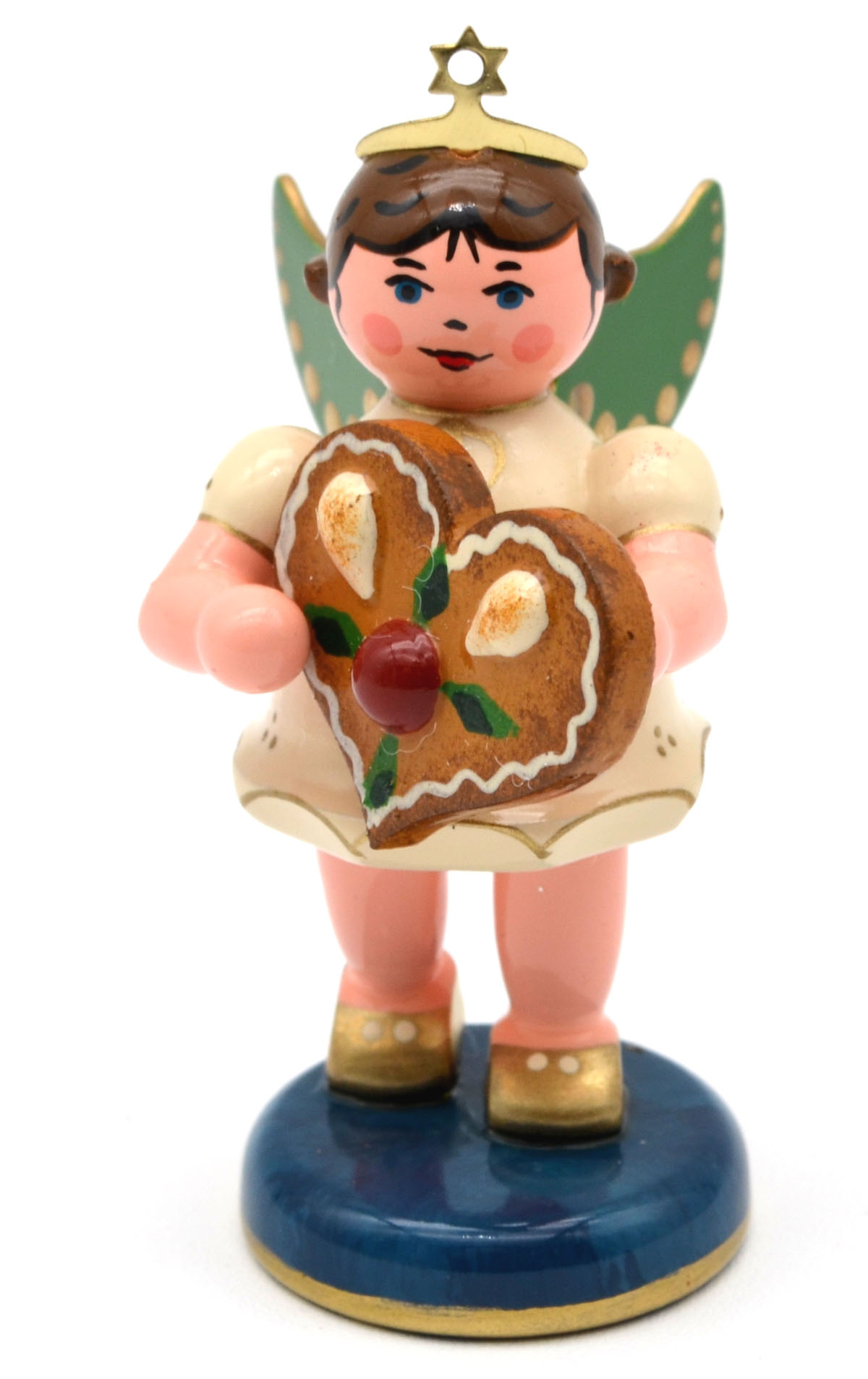 Hubrig Engel „Pfefferkuchenherz“ 6,5 cm – handbemalte Holzkunst