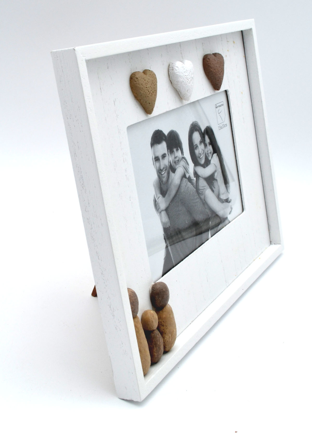 Fotorahmen Familie mit Herzen 23 × 18 cm – weiß