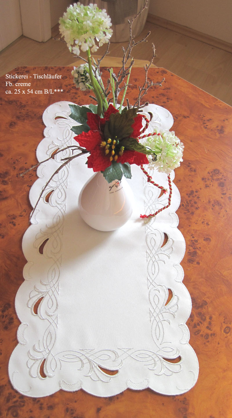 Tischläufer - Stickerei - Creme ca. 25 x 54 cm B/L