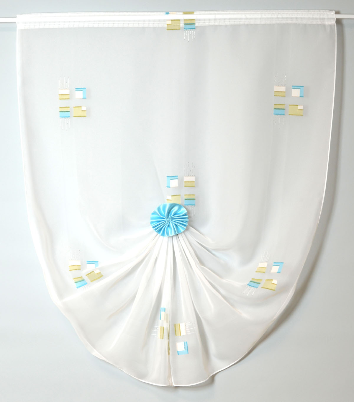 Fertiggardine Scheibengardine Bogen 71x83 BxH türkis oliv beige