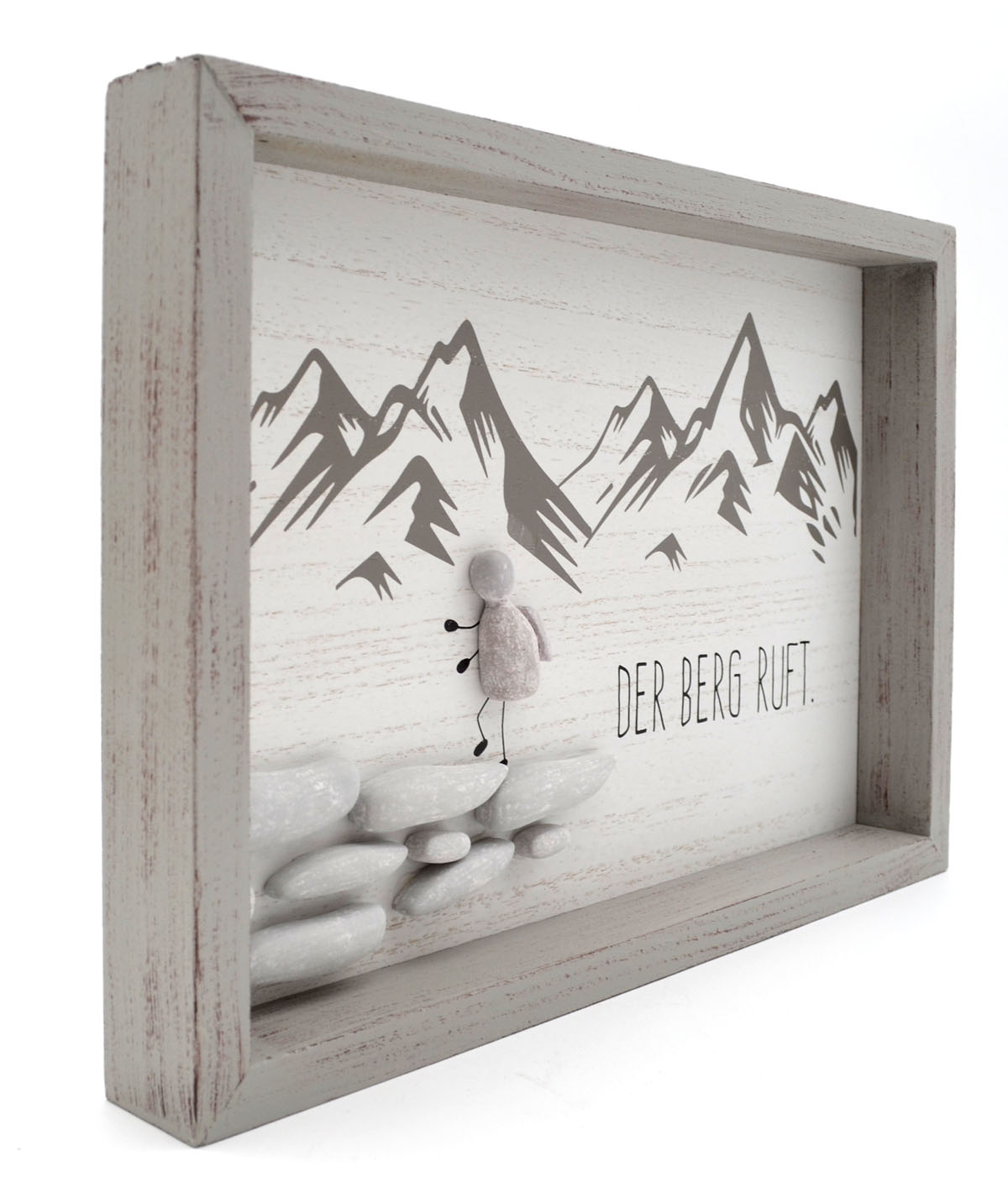 Steinbild rechteckig "Der Berg ruft"  Spruch MDF grau 33x24x4 cm  
