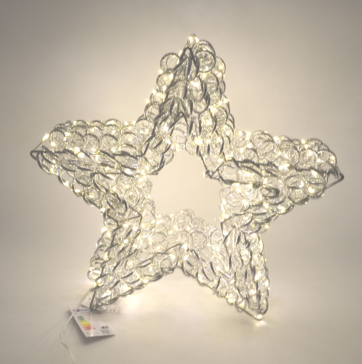 LED-Metallstern silber 38 cm – 400 LEDs, Timer, Fernbedienung und Adapter