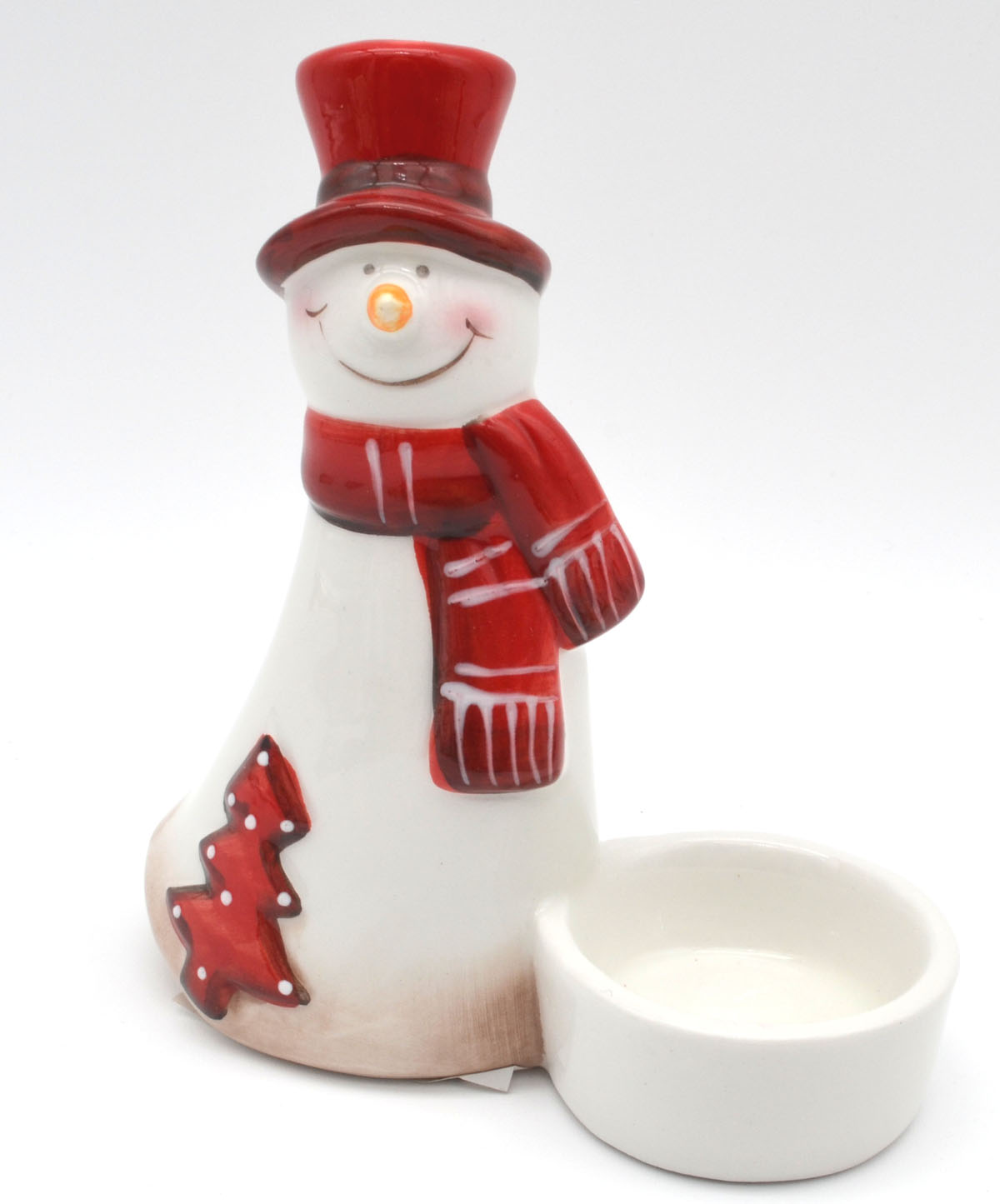 Keramik-Teelichthalter Schneemann Erik 12,6 cm mit Zylinder