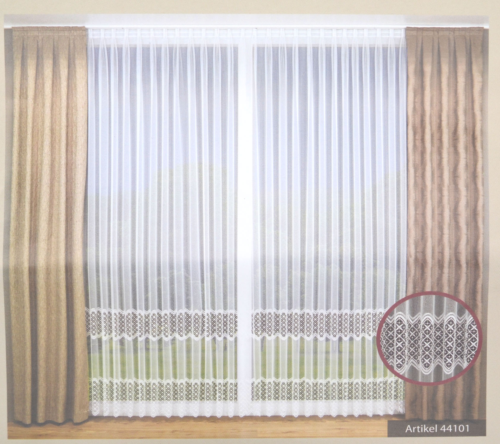 Stickereistores Meterware transparent mit Mittelkante Höhe 175 cm 44101