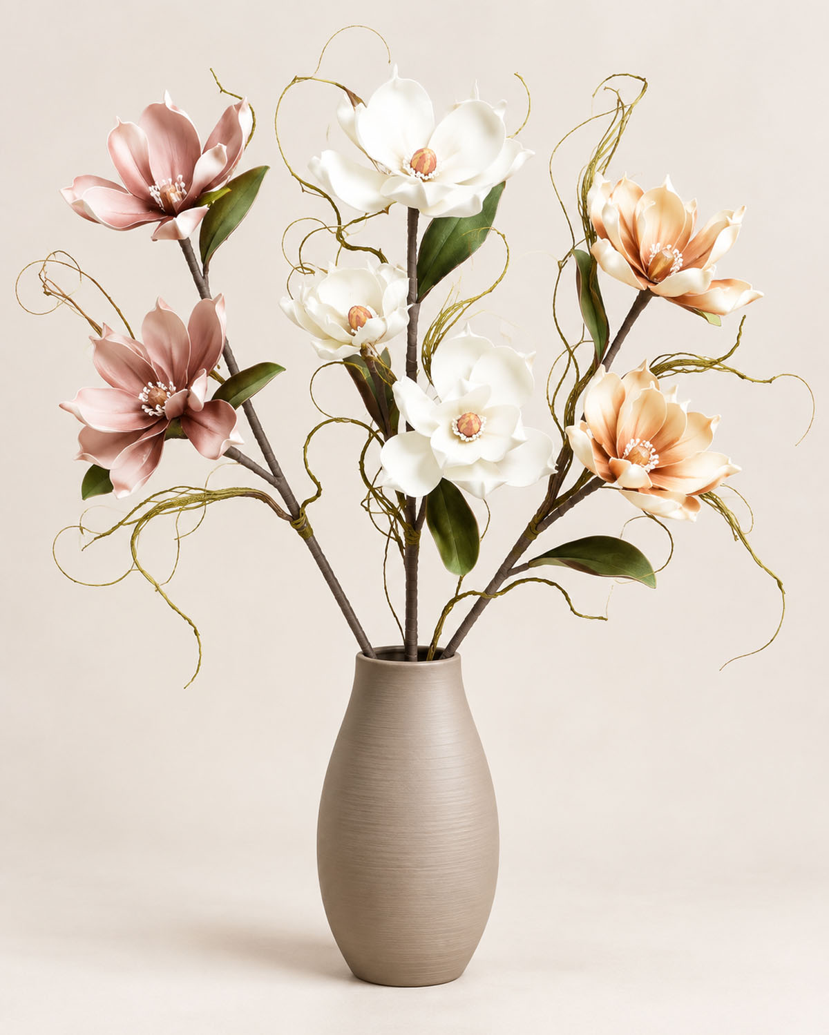 Künstlicher Magnolienzweig 106 cm mit 3 Blüten Beige, Altrosa oder Weiß  Varianten