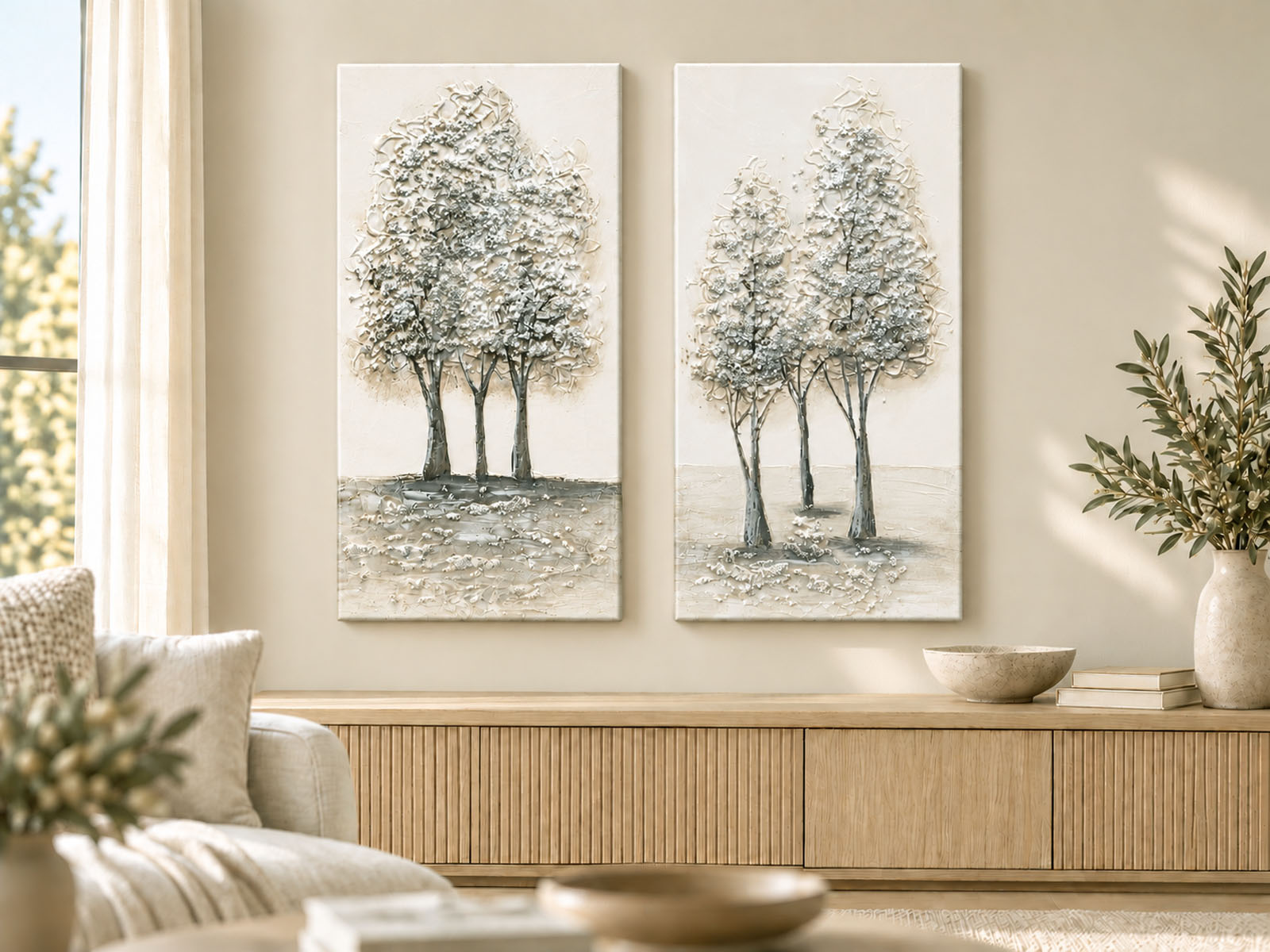 Leinwandbild Bäume 40 x 80 cm – Spachteltechnik & Acryl-Steine – Motivwahl