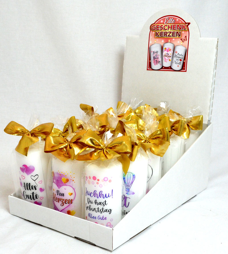 Geschenk-Kerze mit Aufdruck "Schön dass es dich gibt" 10,5x5x5 cm