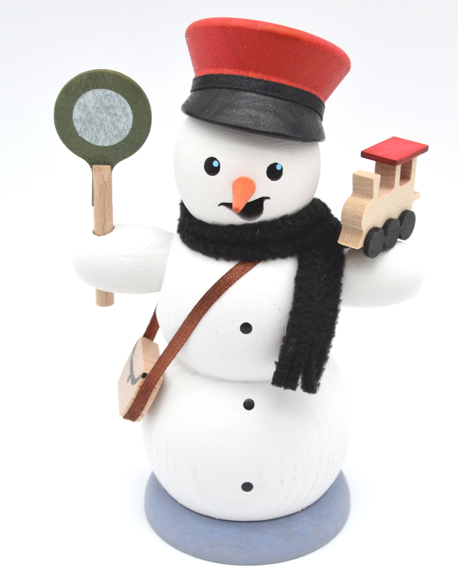 Rauchfigur Schneemann Eisenbahner Holz bunt ca.13 cm