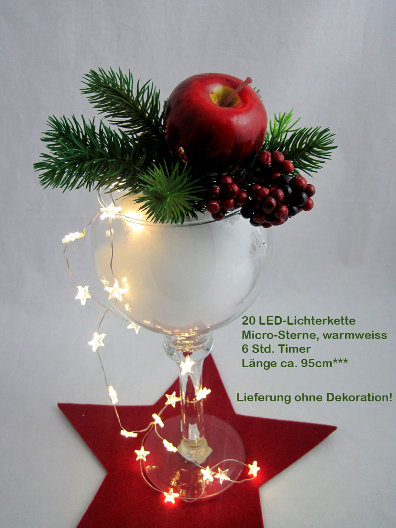20-LED Drahtlichterkette Innenbereich Micro-Sterne Länge 95cm 6 Std.Timer