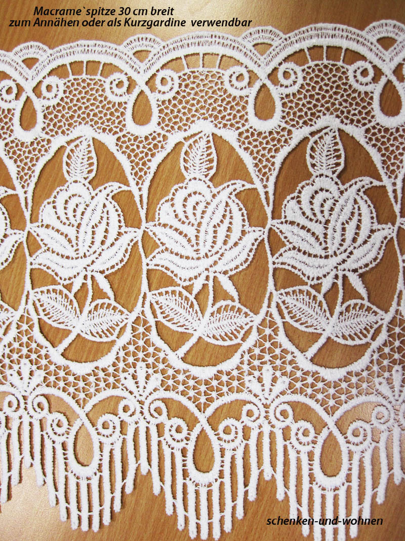 Borte Bordüre Spitze zum Aufnähen weiß Rose 1,60 x 30 cm -Reststück ungesäumt