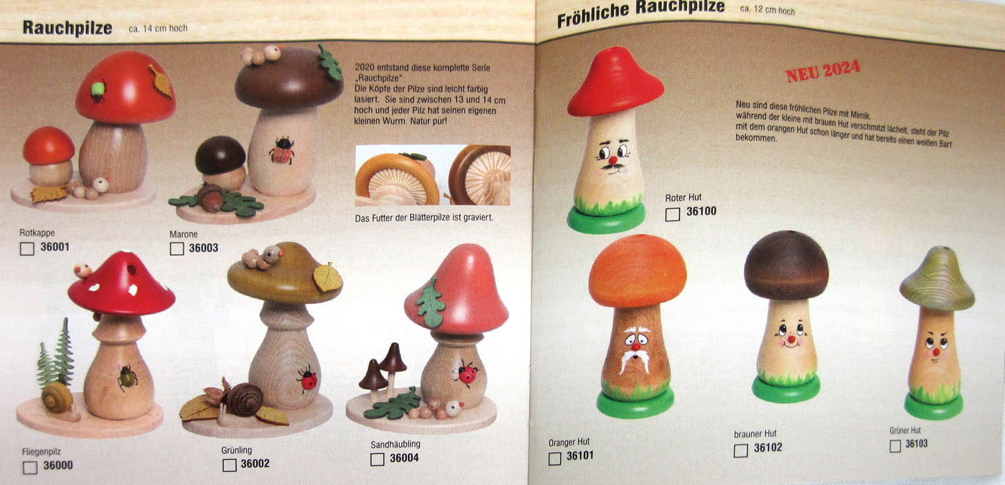 Fröhlicher Rauchpilz Hut Orange ca. 12 cm - Neu 2024 Original Erzgebirge