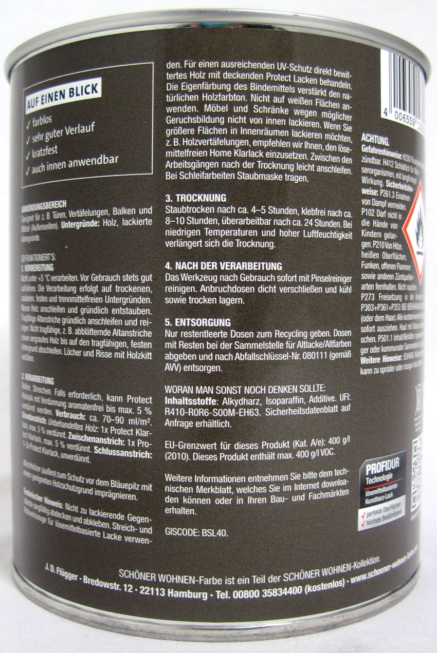 Protect Klarlack - Alkydharzlack, hochglänzend, farblos, 125 ml