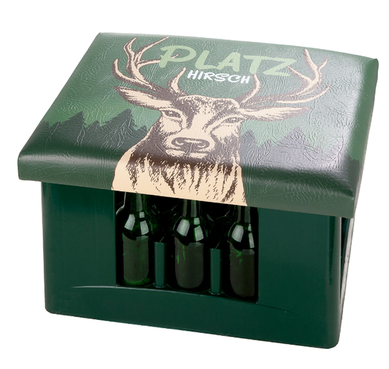 Sitzpolster „Waidmannsheil – Platzhirsch“ für Bierkisten, Hirschmotiv, 44 × 34 × 5 cm