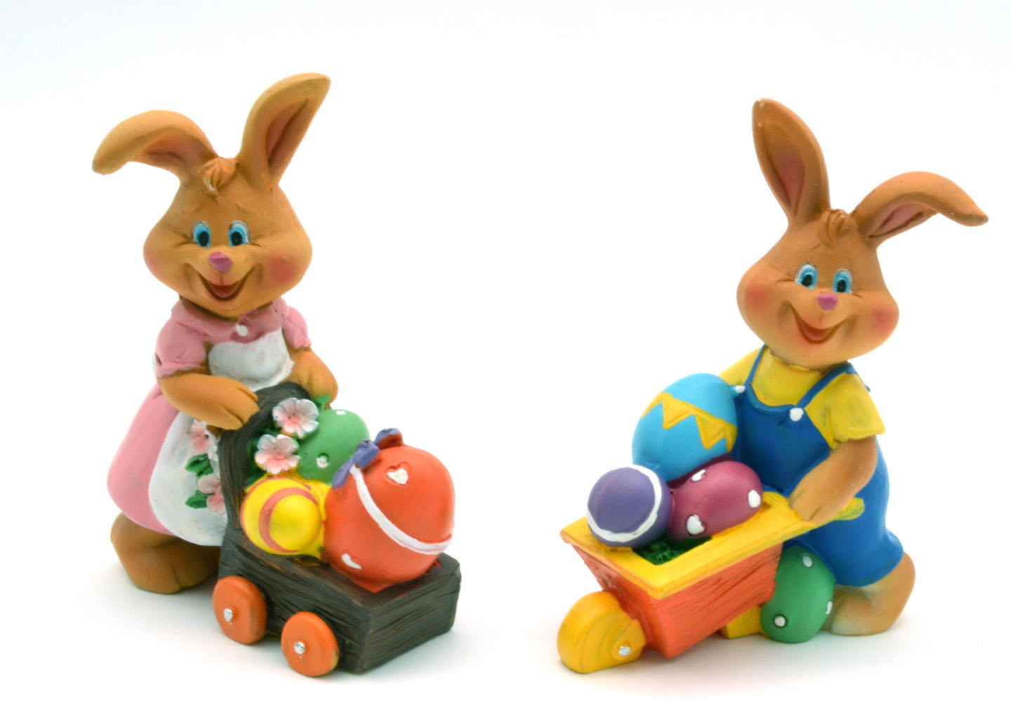 Hasenjunge "Happy" mit Schubkarre voller Eier Polyresin  6,5x3,5x9 cm