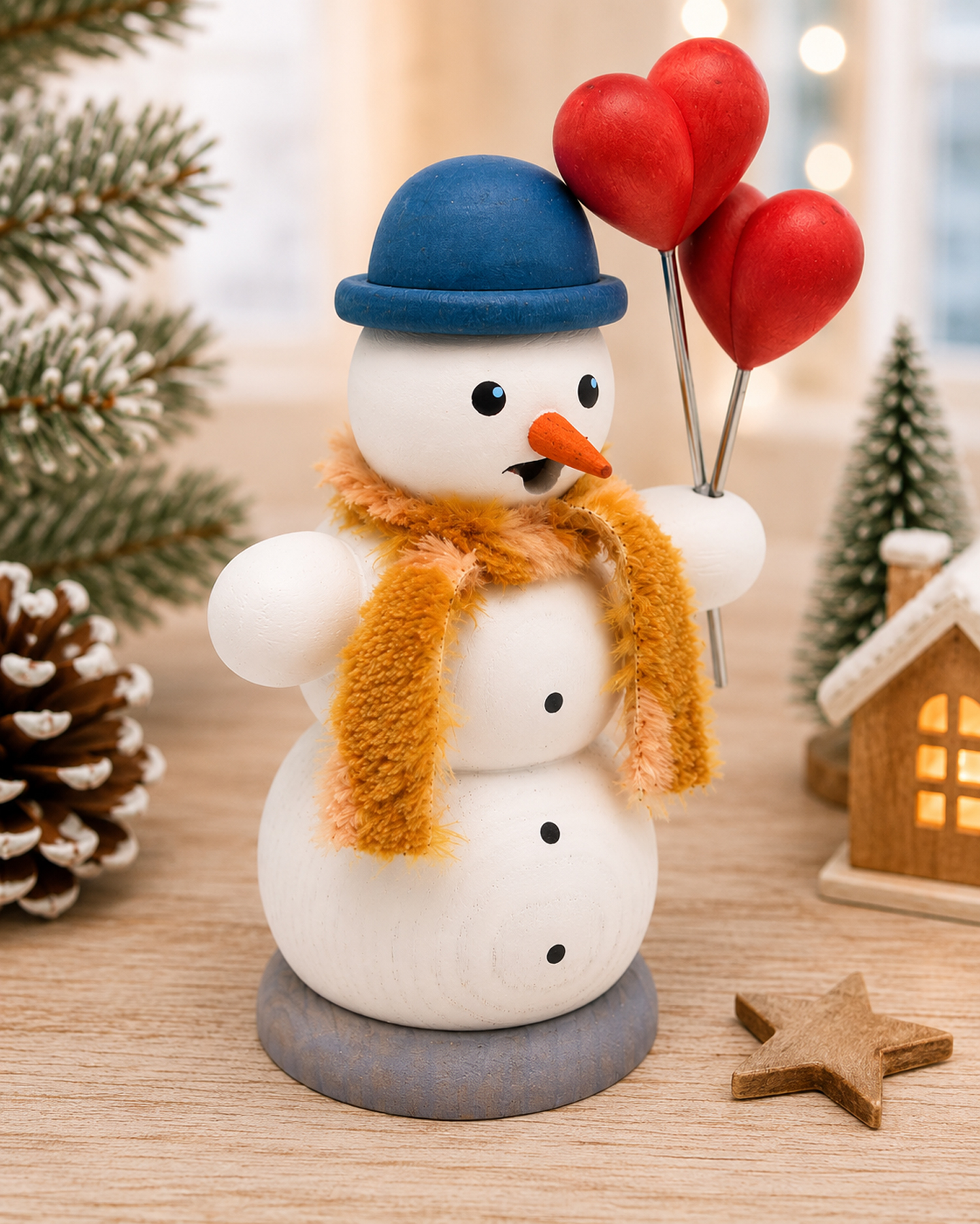 Räuchermann-Schneemann mit Herzen, Holz farbig ca. 13 cm