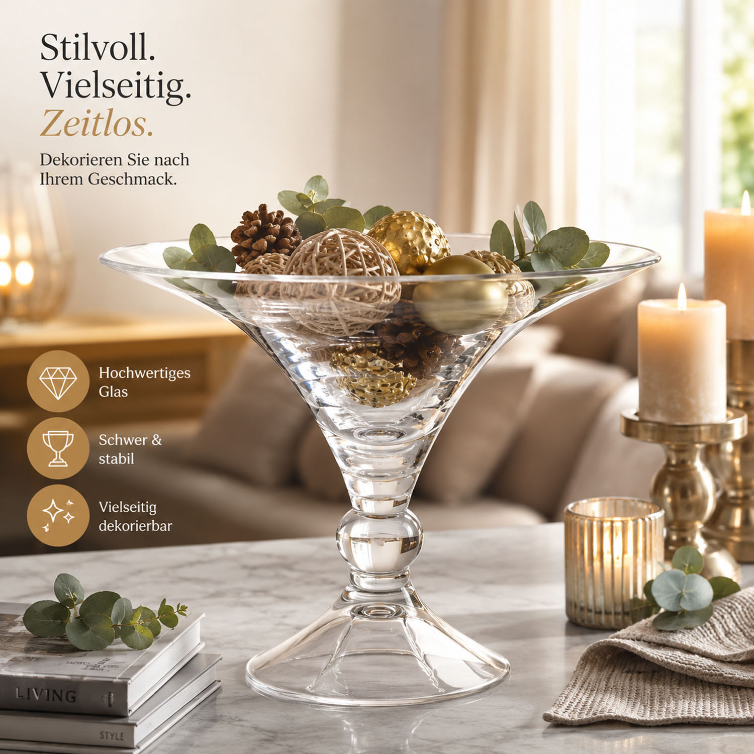 Glasschale „Hotel“ Ø 30 cm Höhe 26 cm schwere Glasqualität Dekoschale klar B-Ware