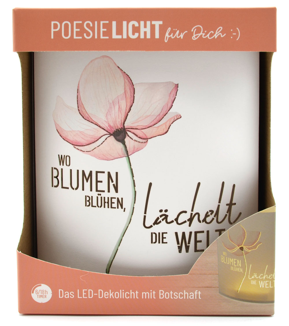LED-Laterne Poesielicht "Lächeln Blume" zum Stehen oder Hängen mit Timer 16x13,x5 cm