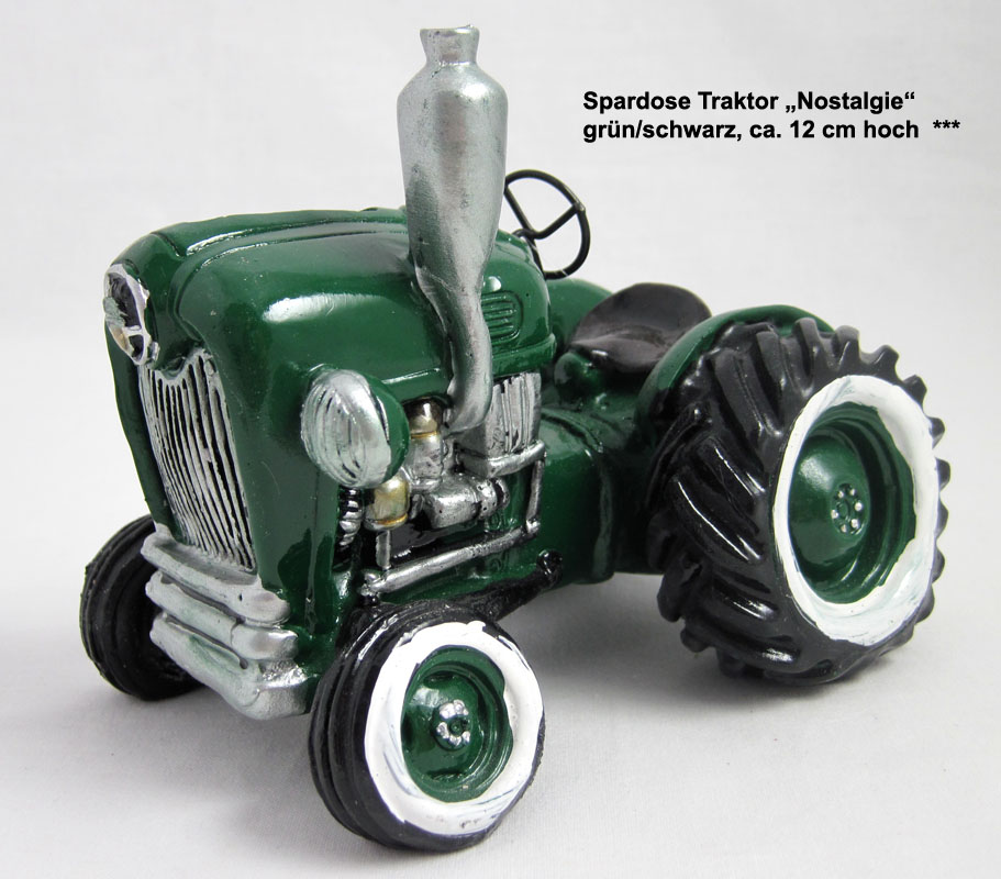 Spardose Traktor Nostalgie, grün/schwarz, ca. 12 cm hoch