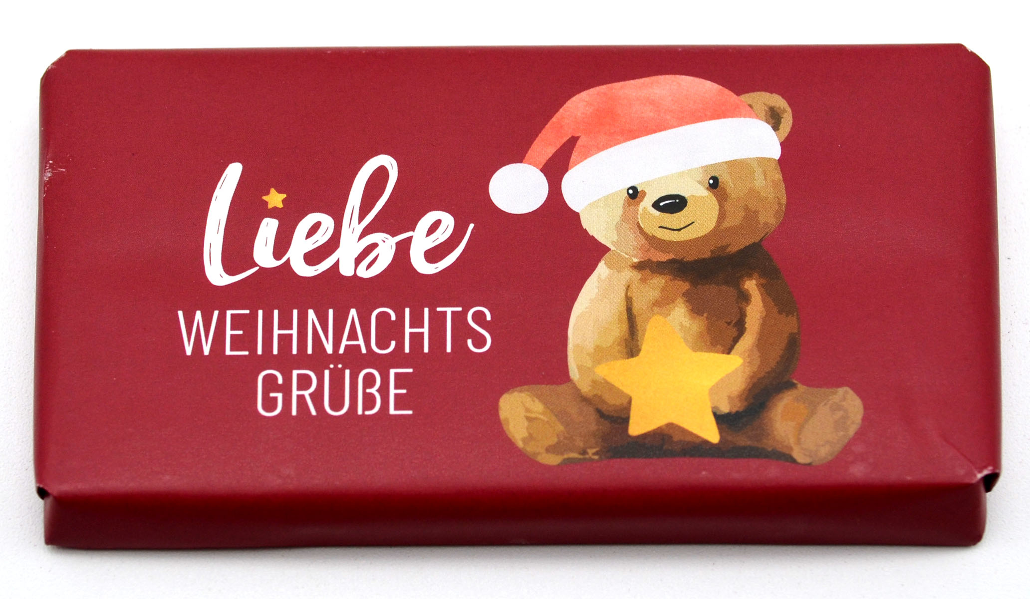 Schokolade 40 g mit Aufschrift "Liebe Weihnachtsgrüße" 9,5x5,5 cm (LxB)