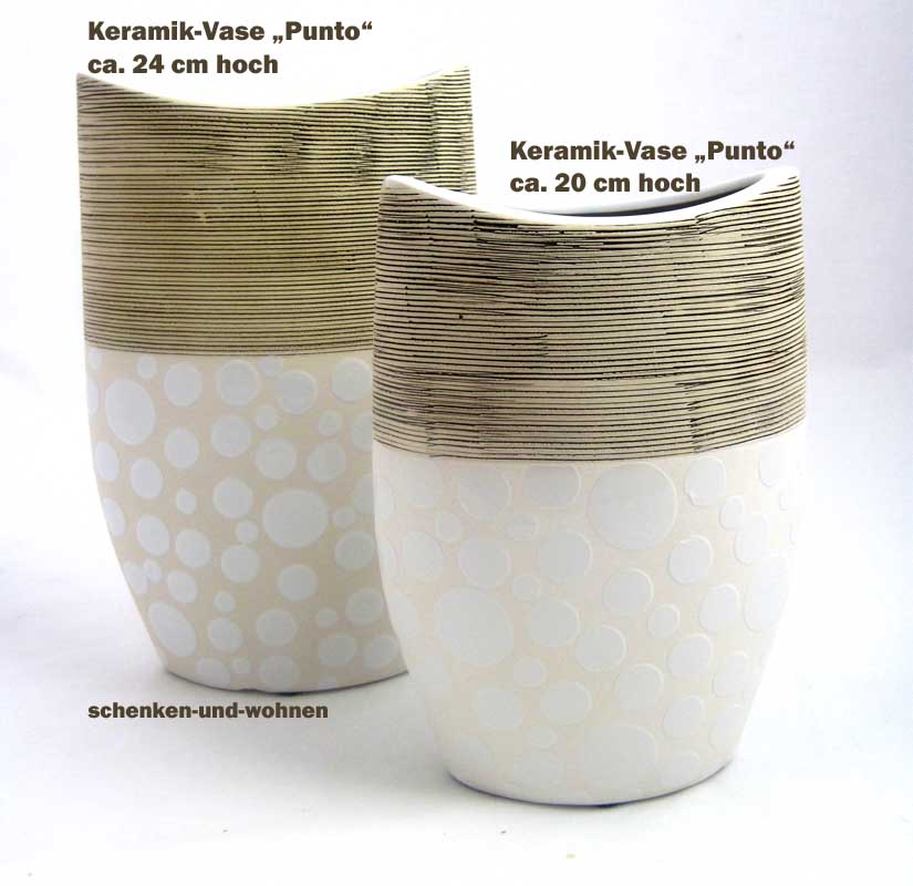 Keramik-Vase "Punto" creme/braun/weiß ca. 24 x 6,5 x 16 cm (H/T/B)