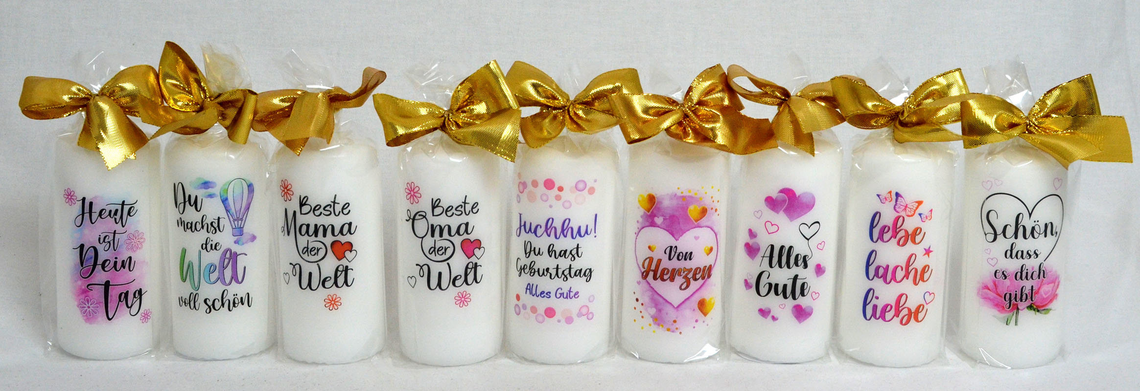 Geschenk-Kerze mit Aufdruck "Du machst die Welt voll schön"