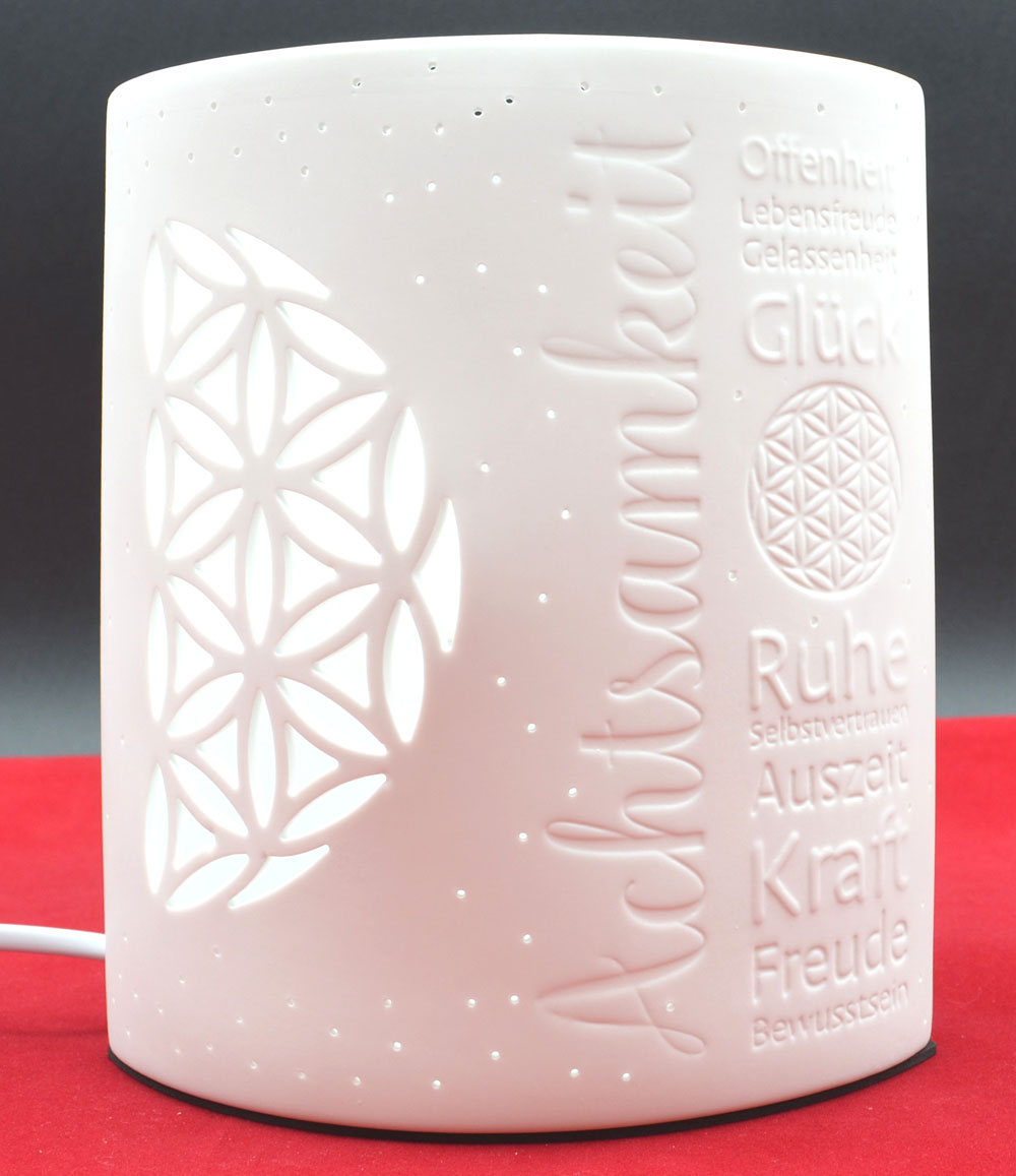 Porzellan-Lampe Ellipse "Achtsamkeit" weiß ca.20 x 17 x 10 cm (H/B/T)