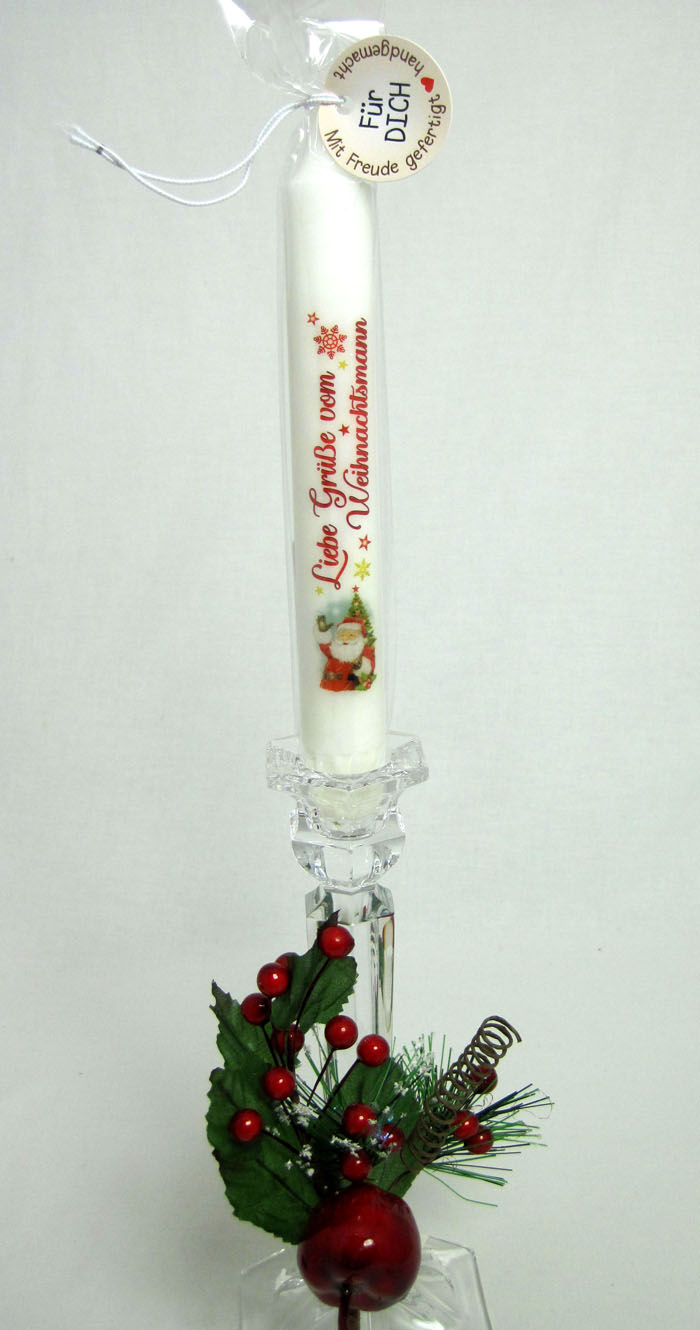 1 Stabkerze "Liebe Grüße vom Weihnachtsmann" Höhe 19 cm