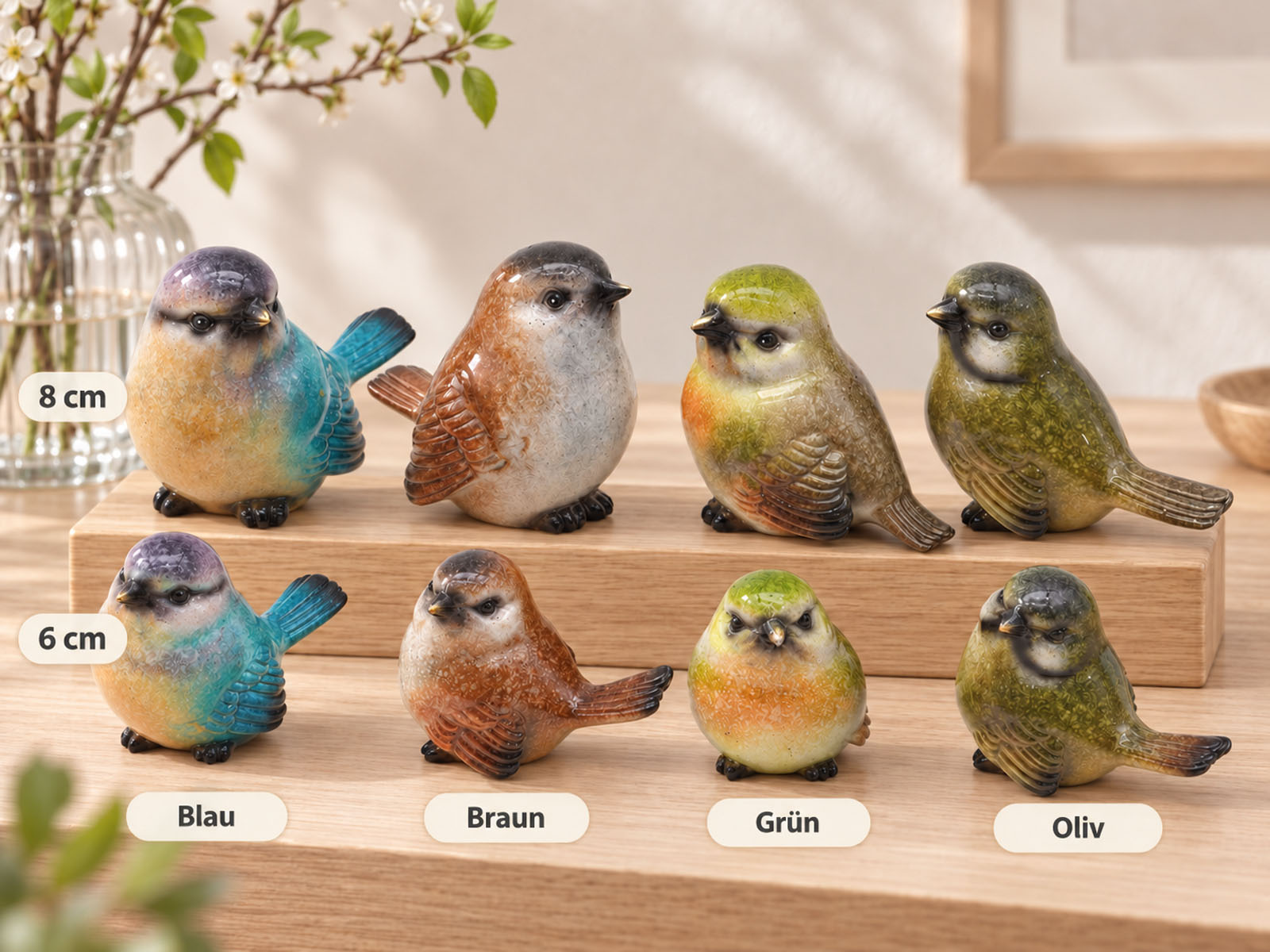 Handbemalter Keramik-Vogel – 6 oder 8 cm in 4 Farben