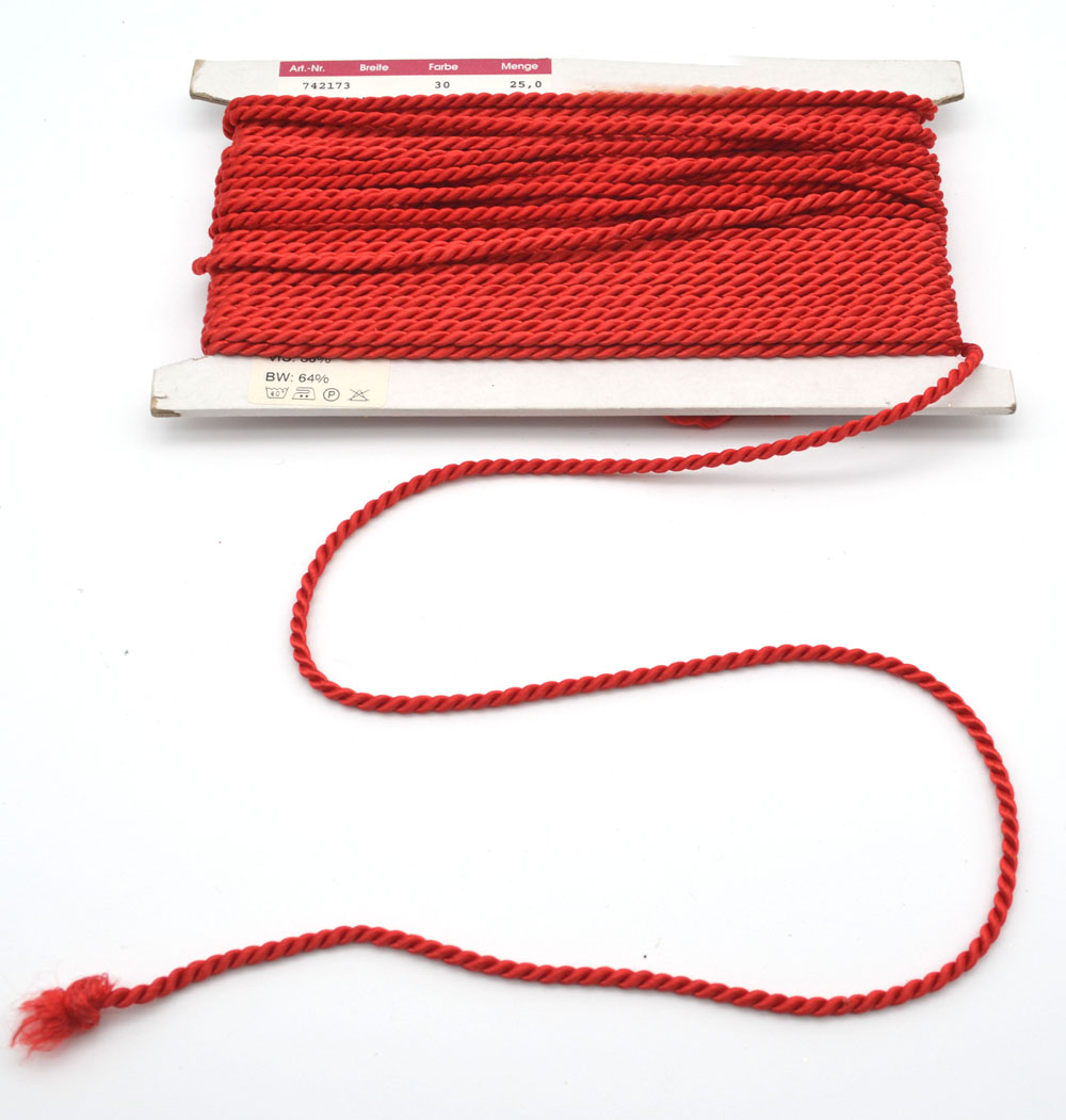 3 m Kordel gedreht 3 mm rot