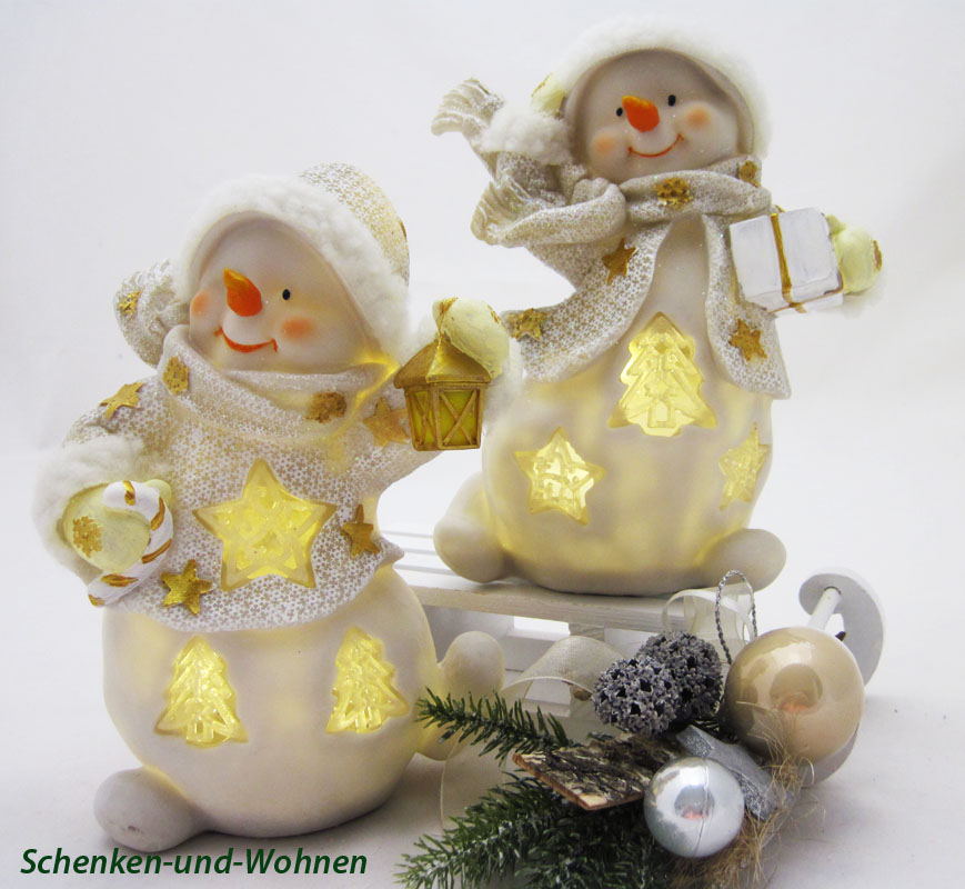 Weihnachtspräsent fertig verpackt Poly-Schneemann mit LED