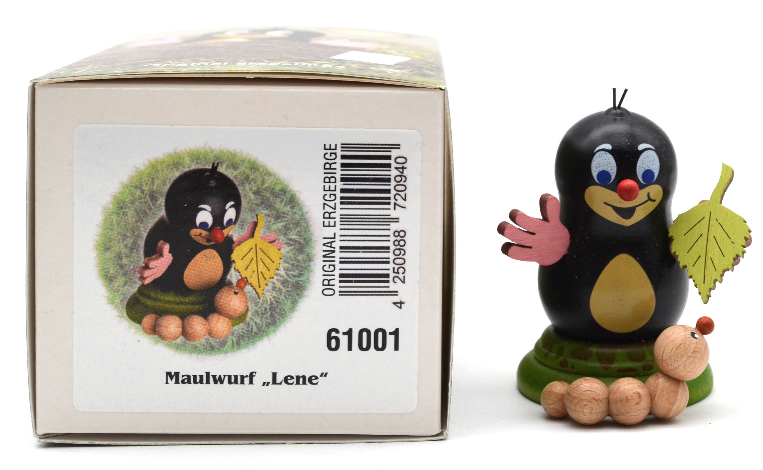 Maulwurf "Lene" mit Blatt ca. 7 cm hoch