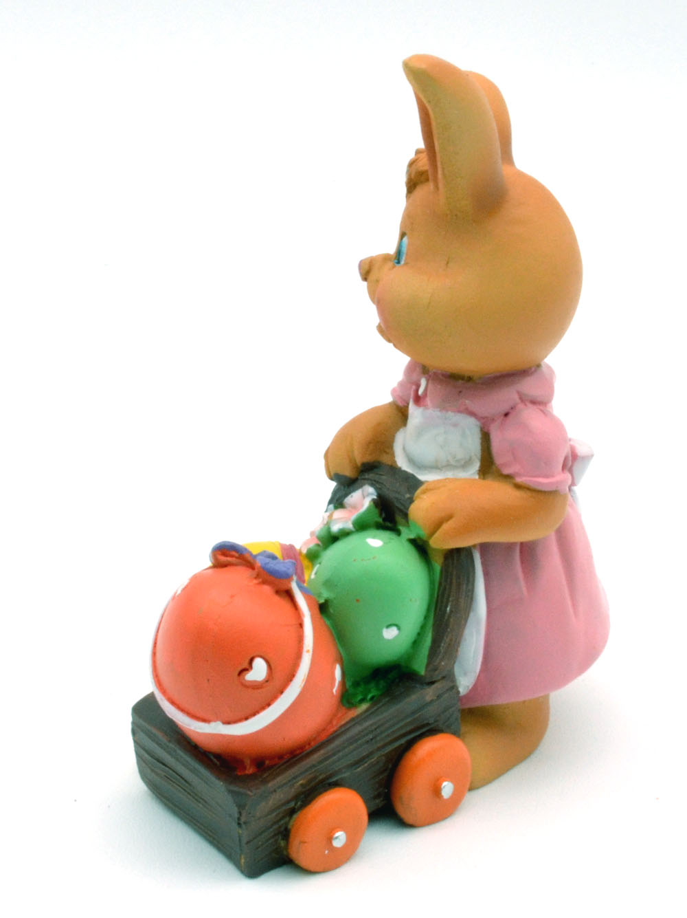 Hasenmädchen "Happy" mit Schubkarre voller Eier Polyresin  6,5x3,5x9 cm