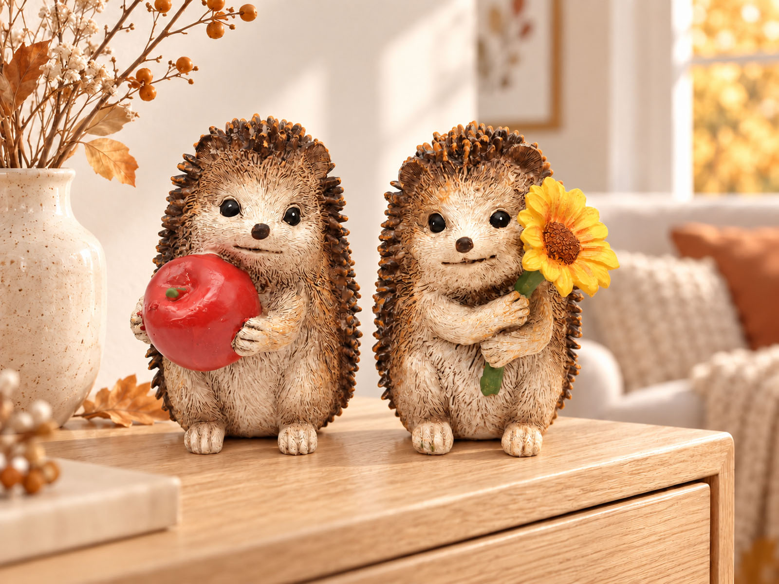 Handbemalter Deko-Igel 13 cm – V1 mit Apfel 