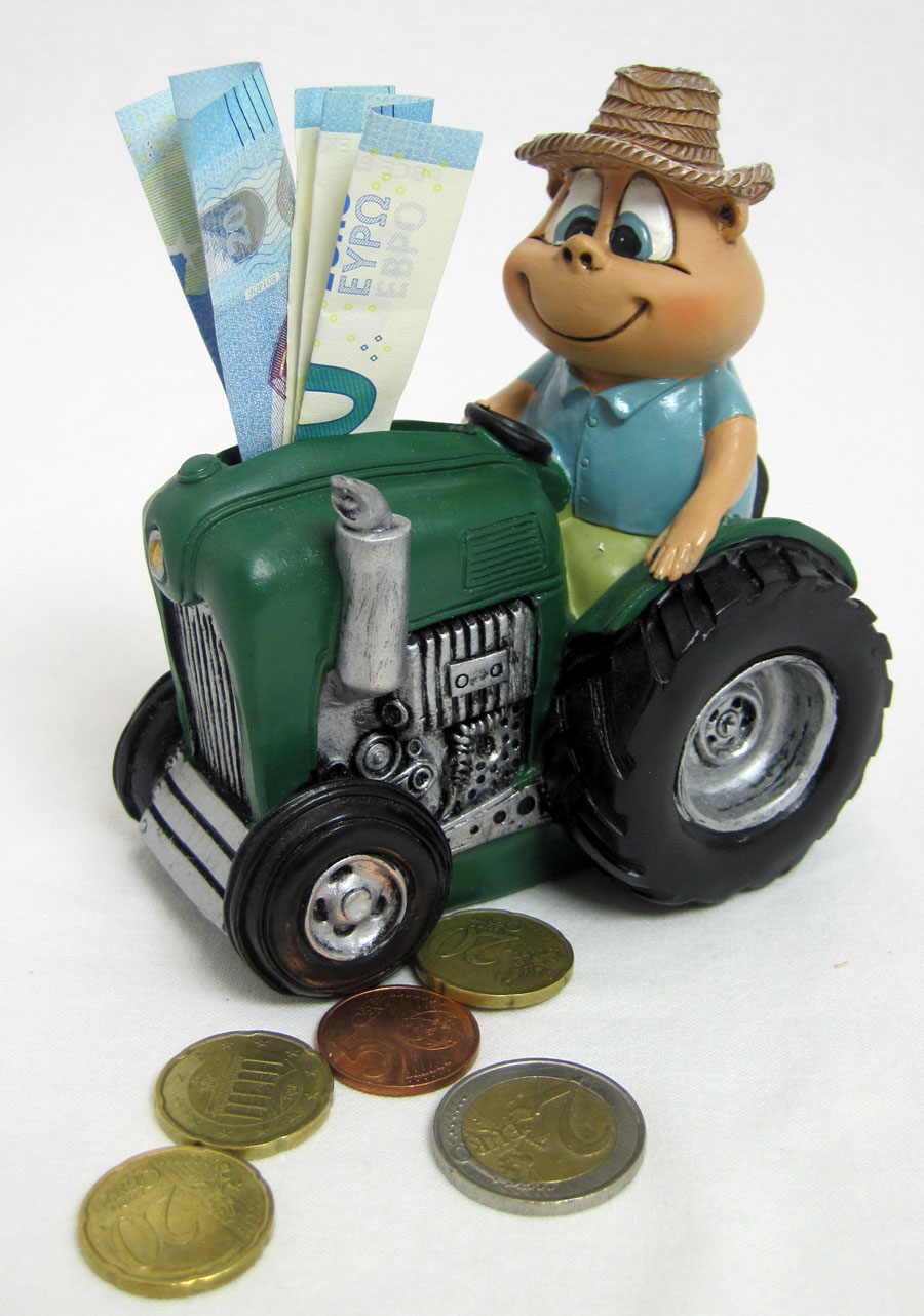 Spardose Mann auf Traktor Nostalgie, mehrfarbig, ca. 12 cm hoch