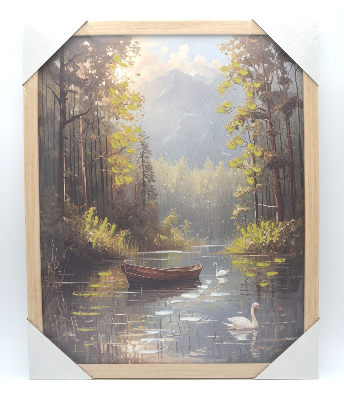 Gerahmtes Wandbild Waldsee mit Boot 40 × 50 cm – V1 Boot mittig