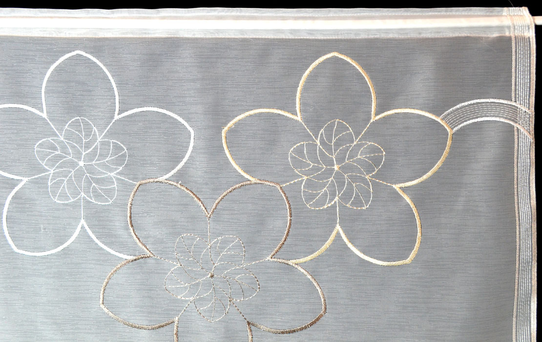 Fläche Gardine Stickerei weiß-beige-braun Blume 60 cm breit Meterware