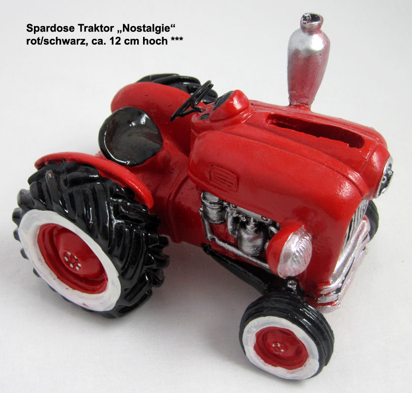 Spardose Traktor Nostalgie, rot/schwarz, ca. 12 cm hoch