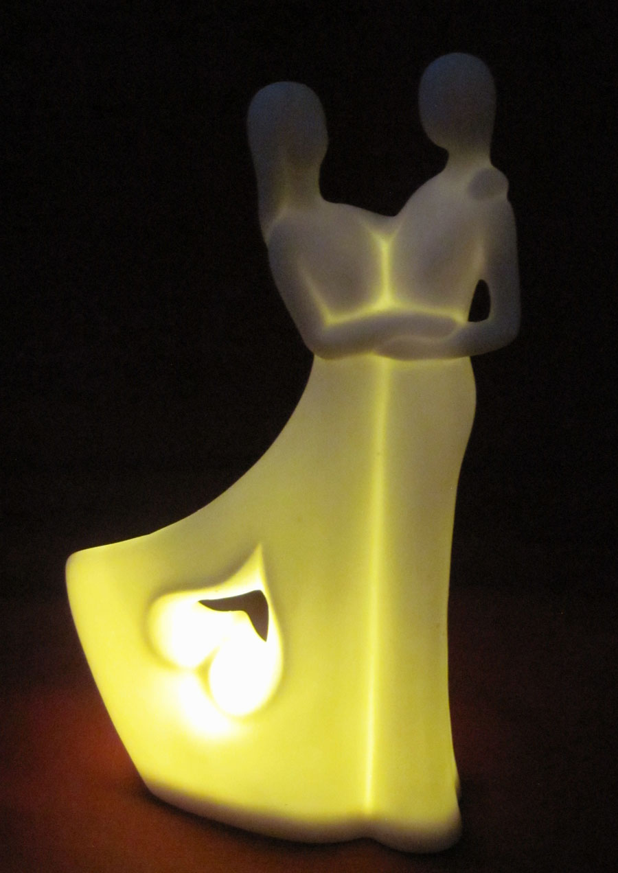 Porzellan Paar mit LED-Timer cremeweiss, ca. 21 cm