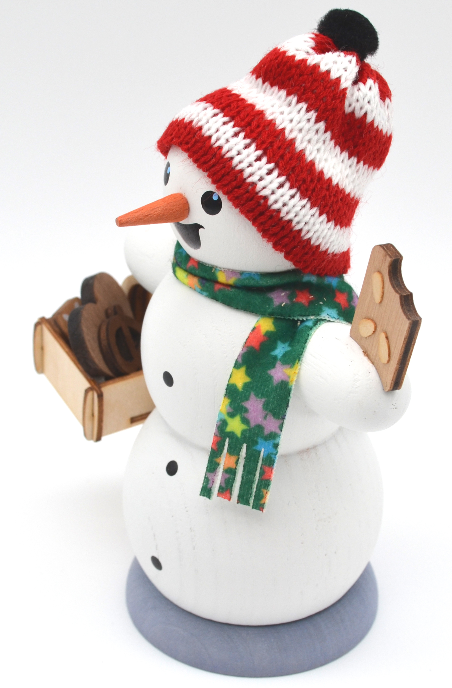 Rauchfigur Schneemann mit Lebkuchenkorb Holz bunt ca.13 cm